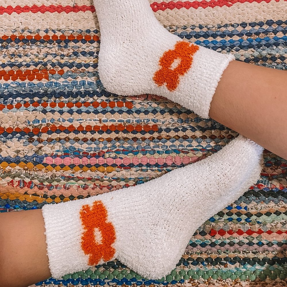 White & Orange Fuzzy Daisy Flower Socks - Picture 2 of 5